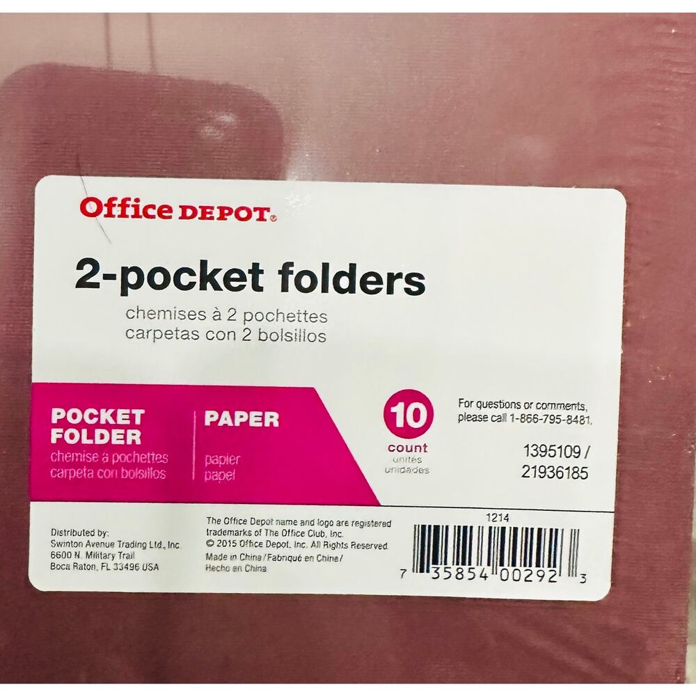 Office Depot- 2 Pocket Folders- 10 count